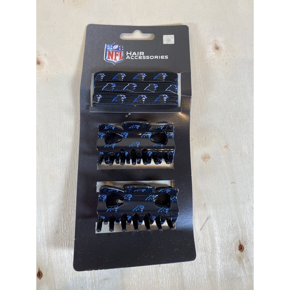 Carolina Panthers NFL Football Hair Accessories 5 Piece Set Ponytail Band Clips
